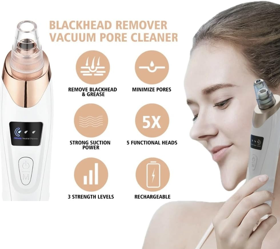 2024 Blackhead Remover Pore Vacuum,Facial Pore Cleaner-5 Suction Power,5 Probes,Usb Rechargeable Blackhead Vacuum Kit Electric Acne Extractor Tool for Adult (White)